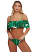 Palm Leaf Print Ruffle Off Shoulder Bikini Swimsuit